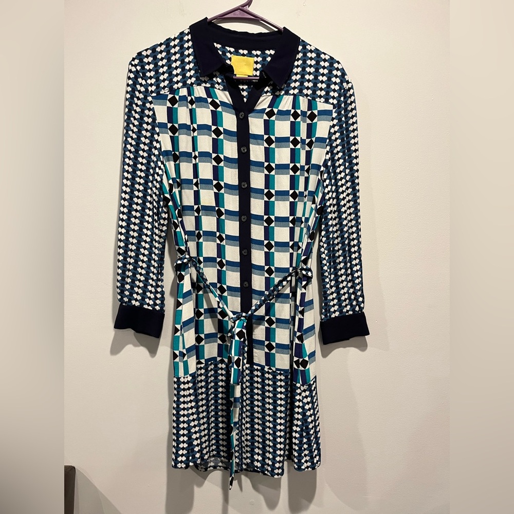 Maeve by Anthropologie Geometric Patterned Dress with Belt